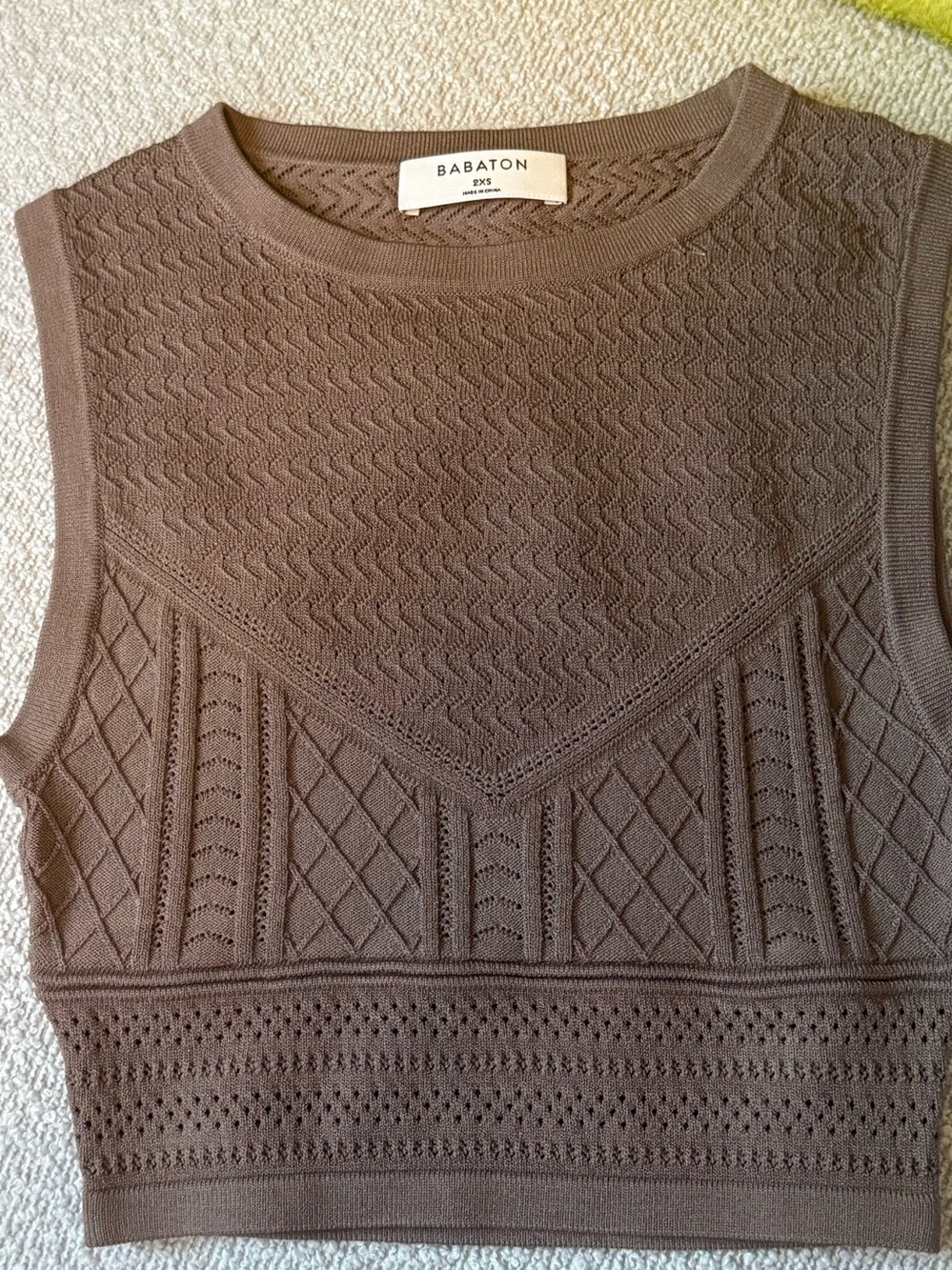 Babaton Pointelle Sweater Crop Tank Top Brown Large